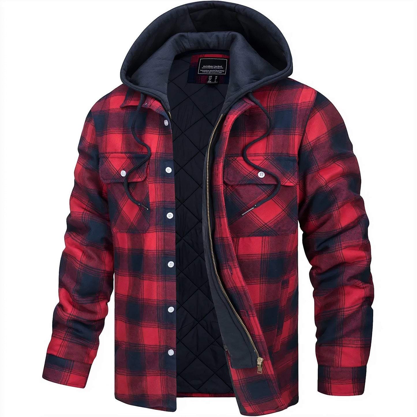 Herren Karojacke Langarm Reißverschluss Regular Fit Warm Leicht Übergangsjacke Herbst Winter