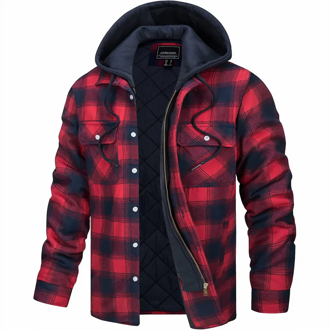 Herren Karojacke langarm Reißverschluss kariert Freizeit Übergangsjacke lässig Regular Fit