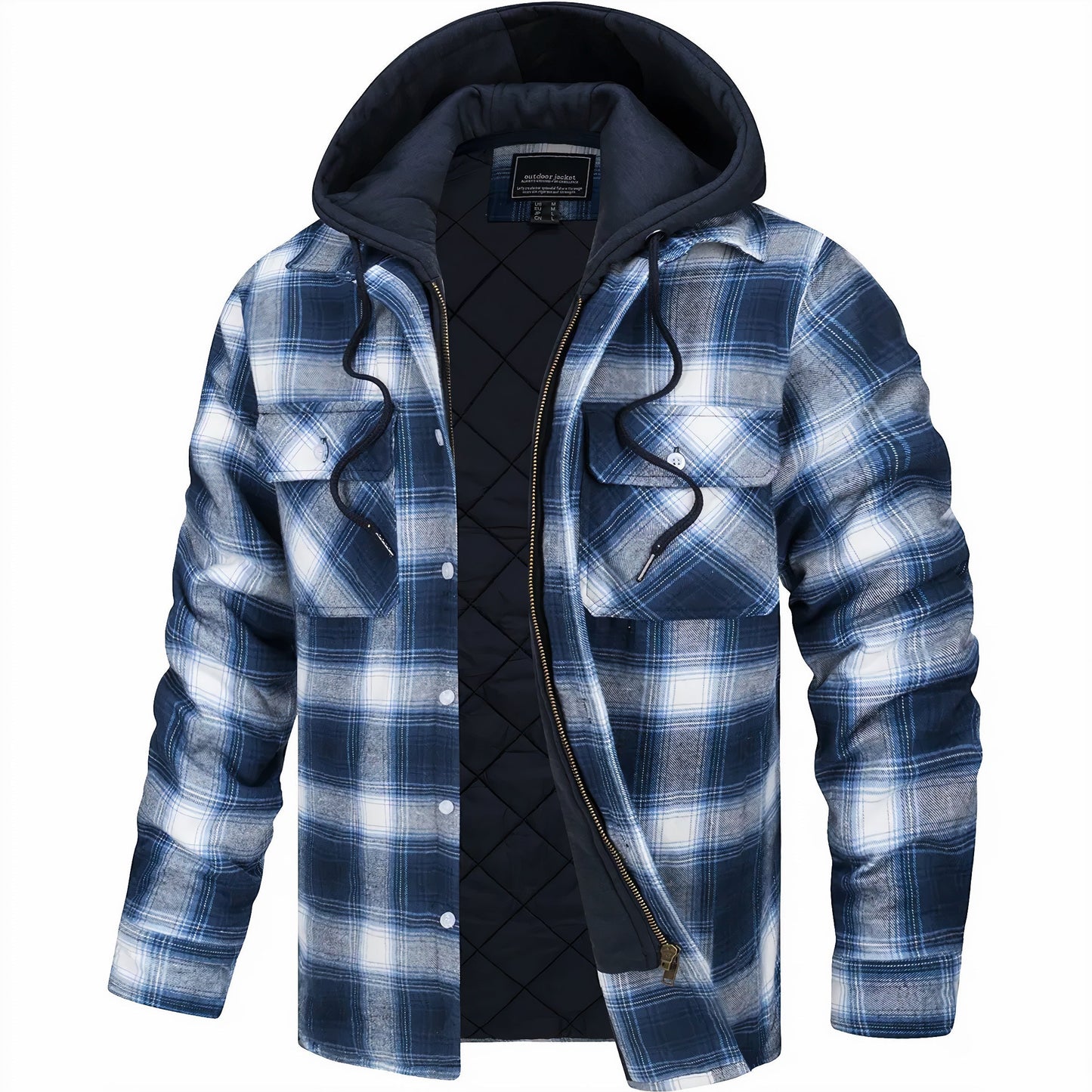 Herren Karojacke Langarm Reißverschluss Regular Fit Warm Leicht Übergangsjacke Herbst Winter