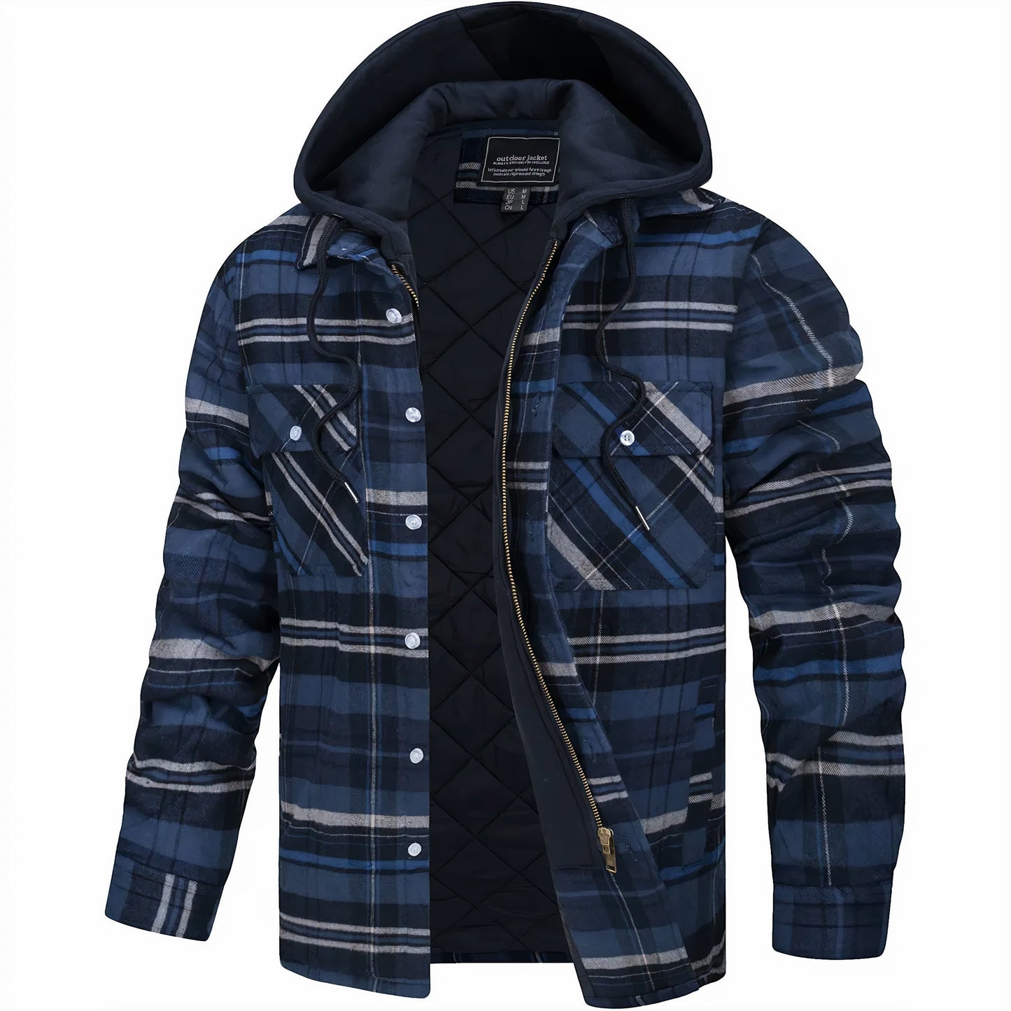 Herren Karojacke Langarm Reißverschluss Regular Fit Warm Leicht Übergangsjacke Herbst Winter