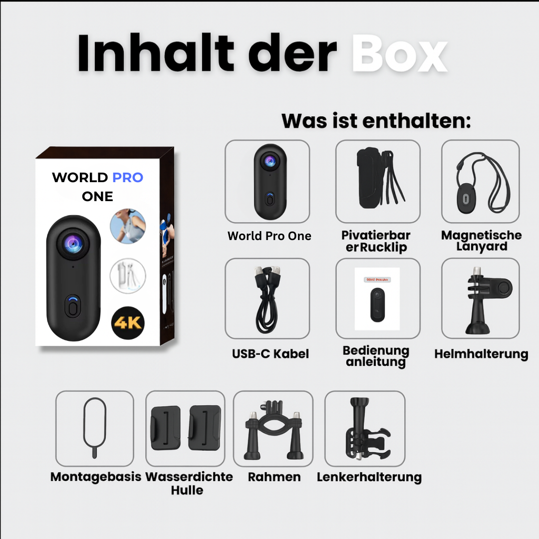 Produkttitel: POV-Kamera 4K UHD wasserdicht ultraleicht mit KI-Stabilisierung