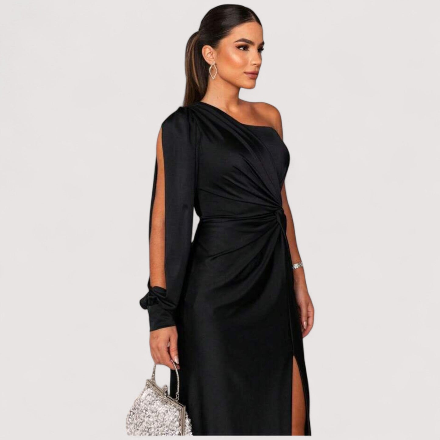 Damen Abendkleid Schlitz figurbetont lange Passform elegant fließend