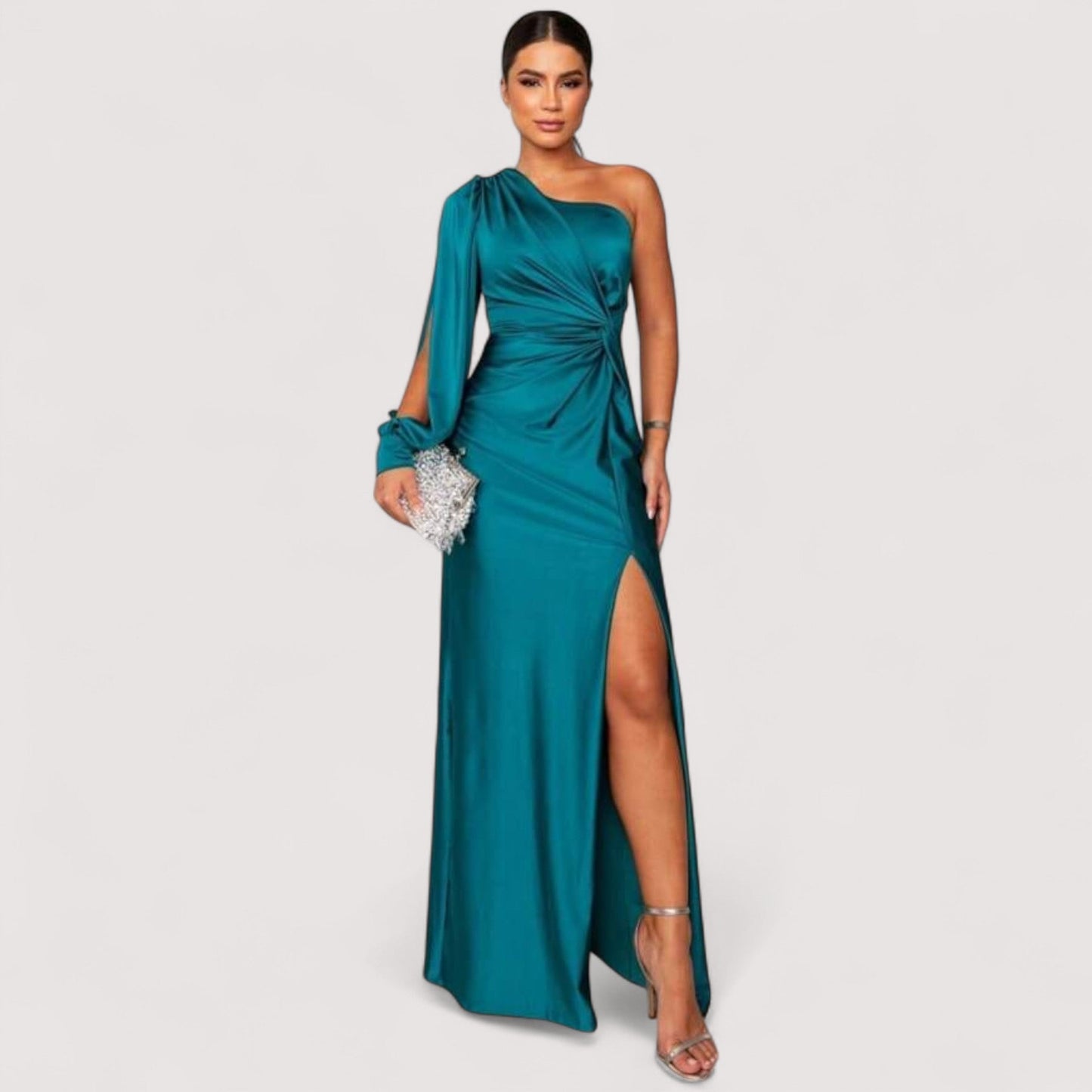 Damen Abendkleid Schlitz figurbetont lange Passform elegant fließend