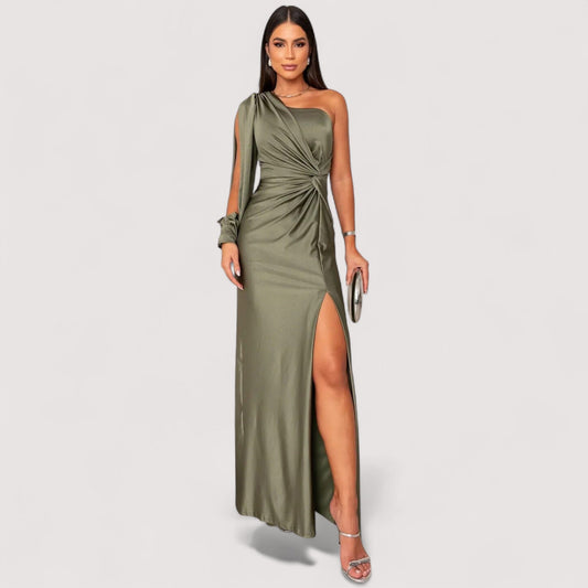 Damen Abendkleid Schlitz figurbetont lange Passform elegant fließend