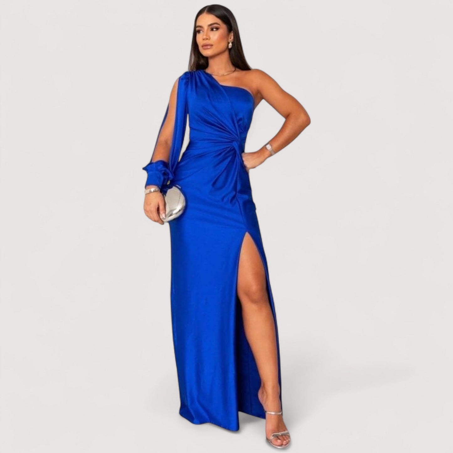 Damen Abendkleid Schlitz figurbetont lange Passform elegant fließend