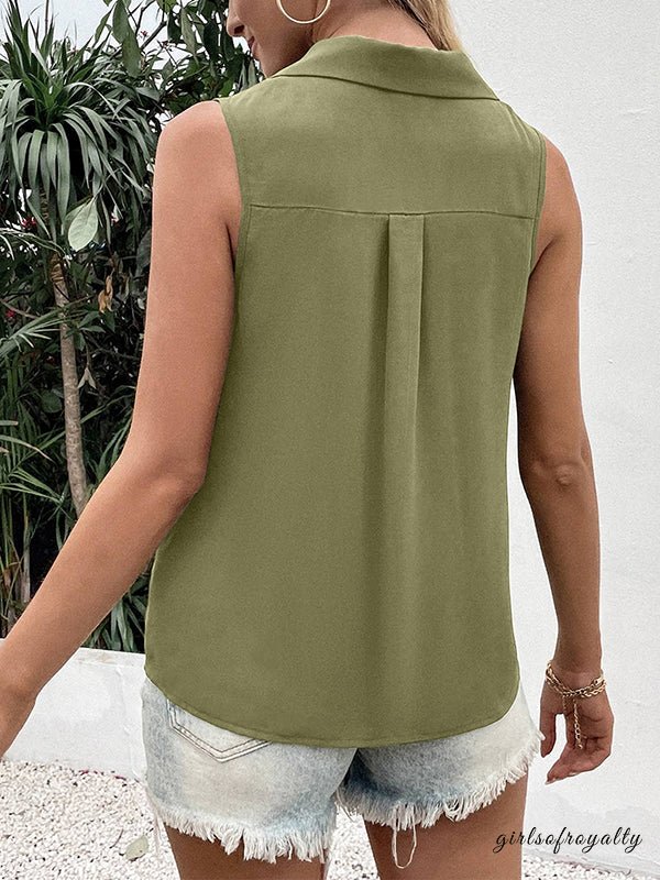 Ladies vest Top sleeveless Polyester Spandex solid color V-neck buttoned loose summer S-3X