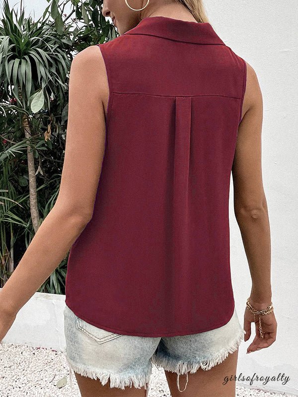 Ladies vest Top sleeveless Polyester Spandex solid color V-neck buttoned loose summer S-3X