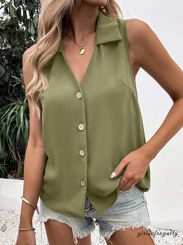 Ladies vest Top sleeveless Polyester Spandex solid color V-neck buttoned loose summer S-3X