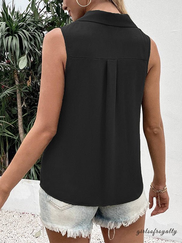 Ladies vest Top sleeveless Polyester Spandex solid color V-neck buttoned loose summer S-3X