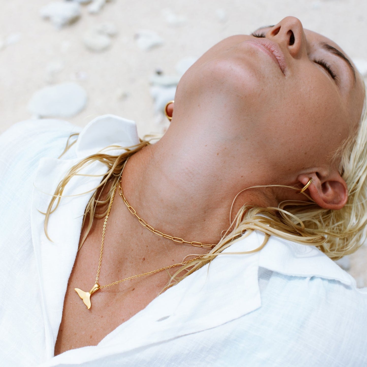 Damen Halskette Gold Walflosse Edelstahl 18K PVD Verstellbare Maritime Schmuckkette