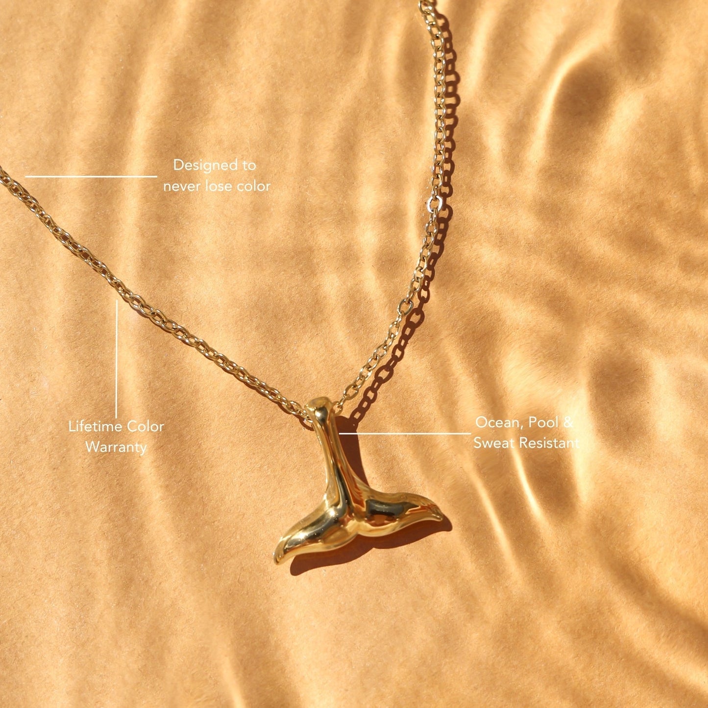 Damen Halskette Gold Walflosse Edelstahl 18K PVD Verstellbare Maritime Schmuckkette