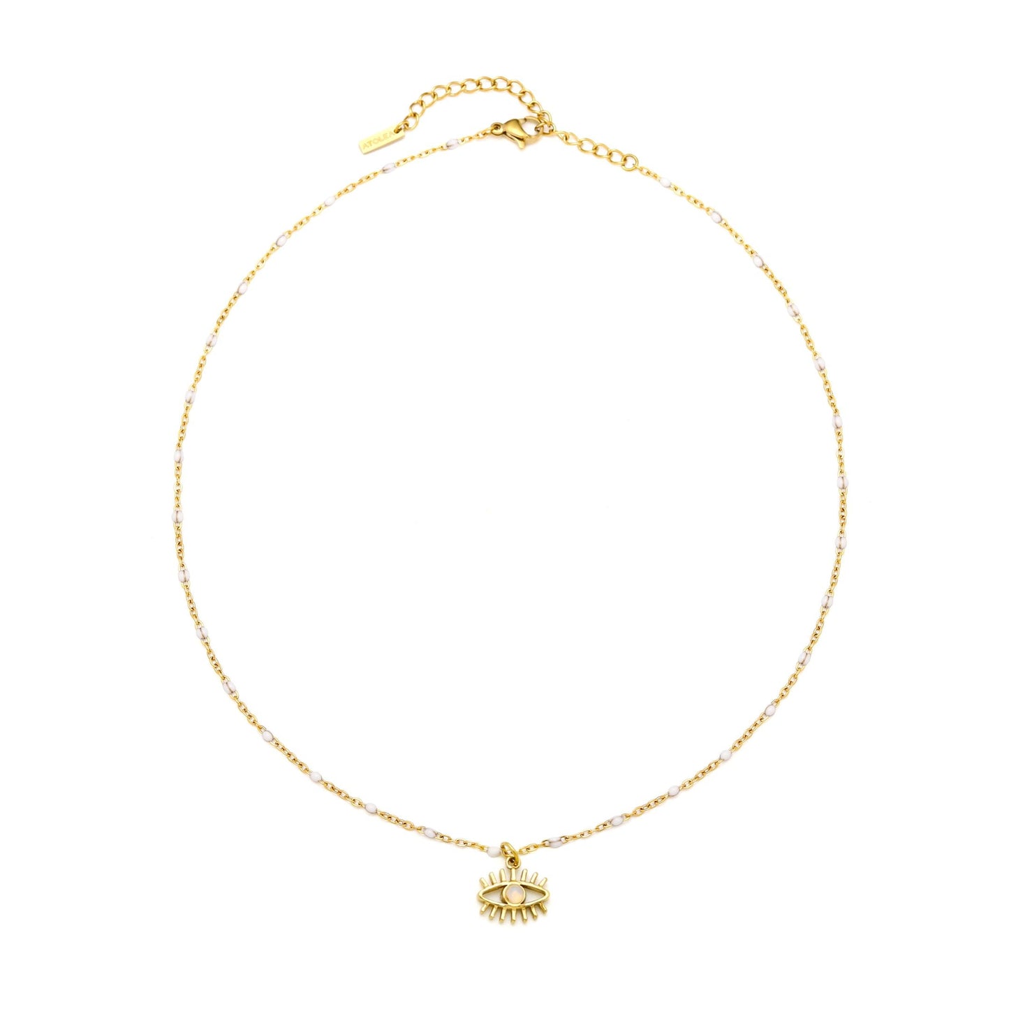 Damen Opal Halskette Gold Auge Anhänger Edelstahl verstellbar wasserfest