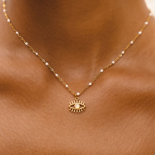 Damen Opal Halskette Gold Auge Anhänger Edelstahl verstellbar wasserfest