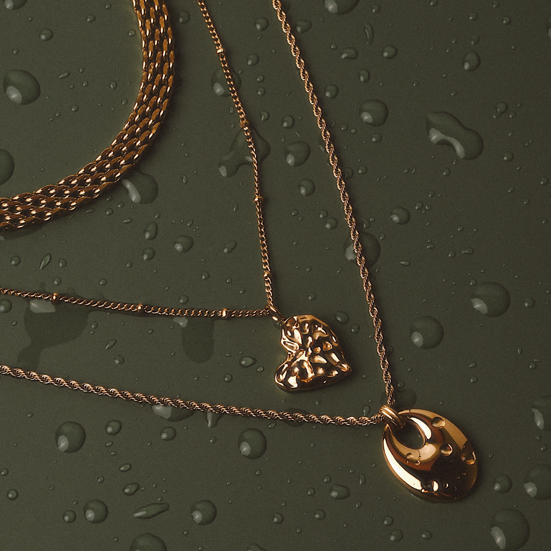 Damen Halskette Gold mit Statement Anhänger, verstellbar, wasserfest, hypoallergen, Edelstahl Kette