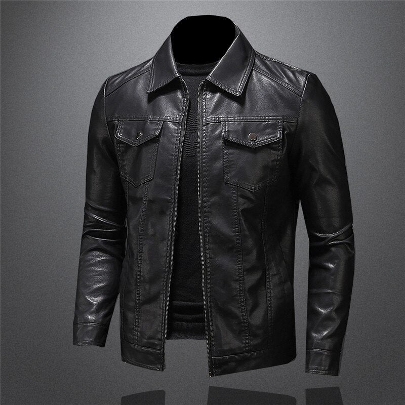 Herren Lederjacke Vegan Regular Fit Reißverschluss Slim Fit Übergangsjacke Elegant
